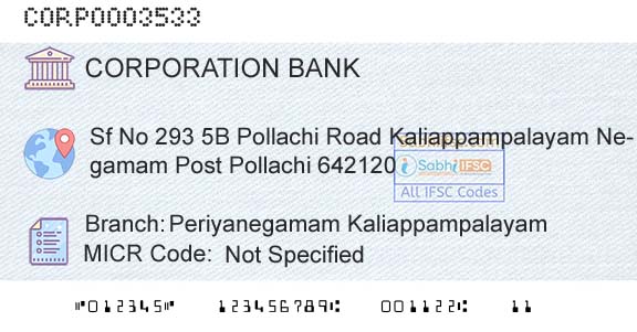 Corporation Bank Periyanegamam KaliappampalayamBranch 