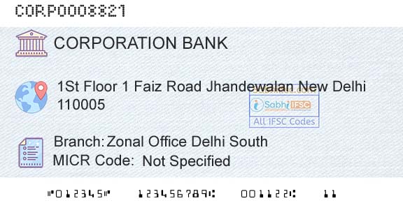 Corporation Bank Zonal Office Delhi SouthBranch 