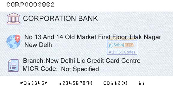 Corporation Bank New Delhi Lic Credit Card CentreBranch 