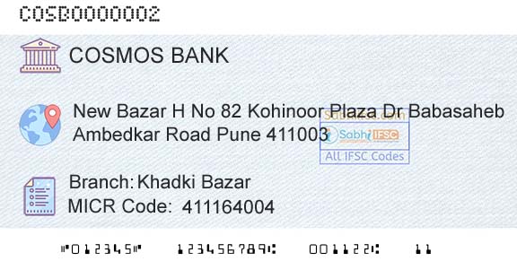 The Cosmos Co Operative Bank Limited Khadki BazarBranch 