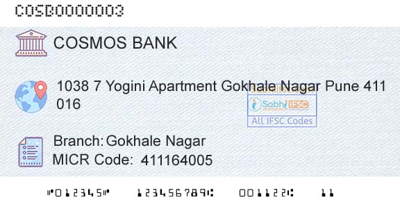 The Cosmos Co Operative Bank Limited Gokhale NagarBranch 