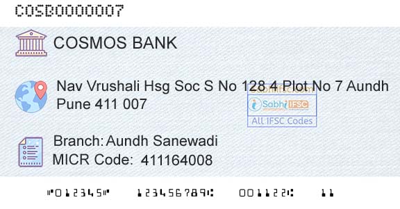 The Cosmos Co Operative Bank Limited Aundh SanewadiBranch 