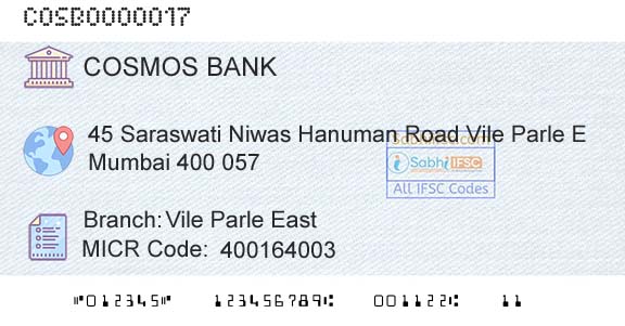 The Cosmos Co Operative Bank Limited Vile Parle EastBranch 