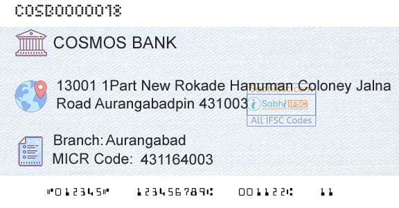 The Cosmos Co Operative Bank Limited AurangabadBranch 