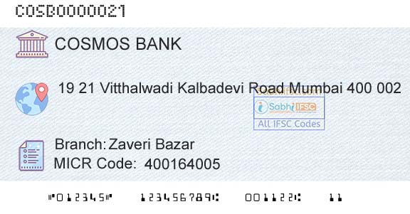 The Cosmos Co Operative Bank Limited Zaveri BazarBranch 