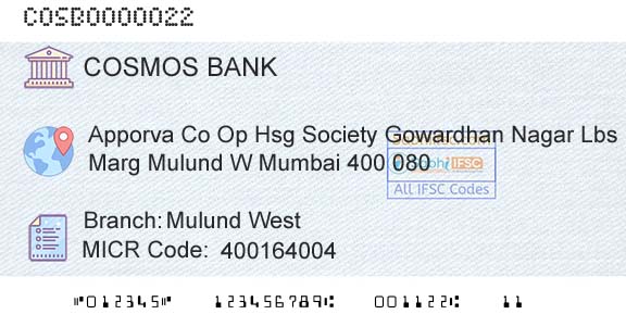 The Cosmos Co Operative Bank Limited Mulund WestBranch 
