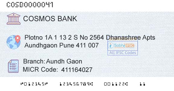 The Cosmos Co Operative Bank Limited Aundh GaonBranch 