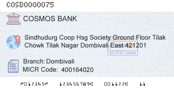 The Cosmos Co Operative Bank Limited DombivaliBranch 