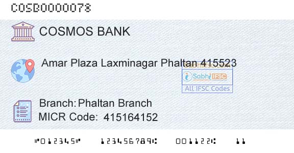 The Cosmos Co Operative Bank Limited Phaltan BranchBranch 