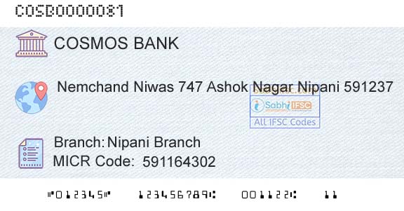 The Cosmos Co Operative Bank Limited Nipani BranchBranch 