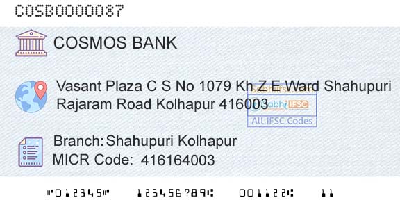 The Cosmos Co Operative Bank Limited Shahupuri KolhapurBranch 