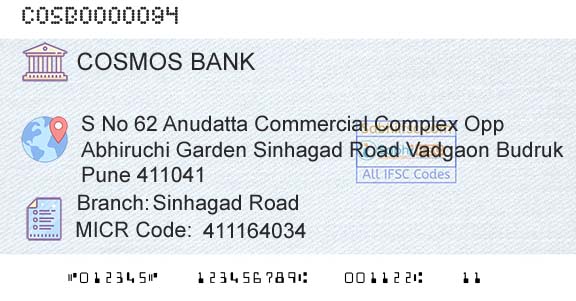 The Cosmos Co Operative Bank Limited Sinhagad RoadBranch 