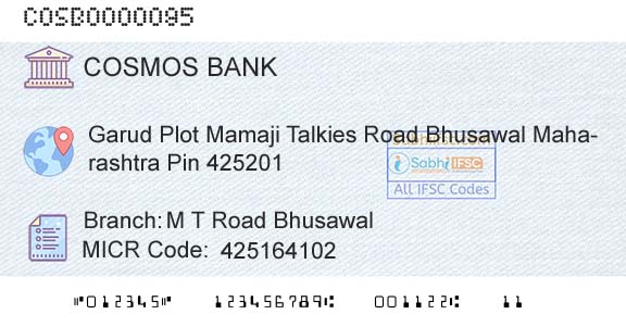 The Cosmos Co Operative Bank Limited M T Road BhusawalBranch 