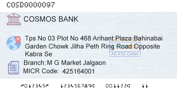 The Cosmos Co Operative Bank Limited M G Market JalgaonBranch 