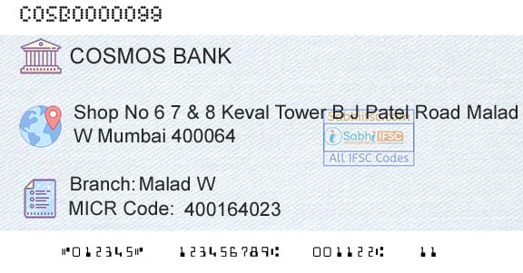 The Cosmos Co Operative Bank Limited Malad W Branch 