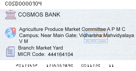 The Cosmos Co Operative Bank Limited Market YardBranch 