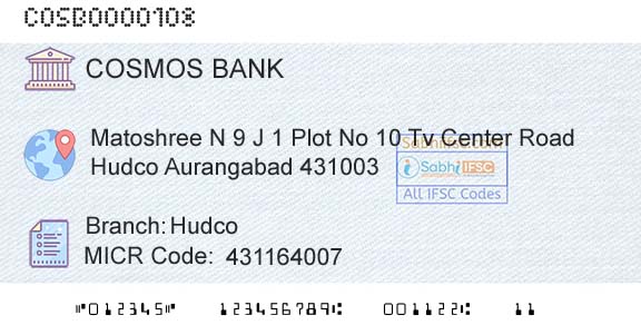 The Cosmos Co Operative Bank Limited HudcoBranch 