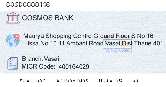 The Cosmos Co Operative Bank Limited VasaiBranch 