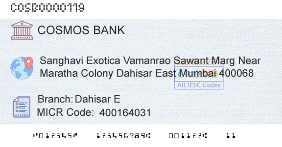 The Cosmos Co Operative Bank Limited Dahisar EBranch 