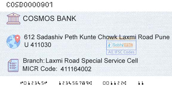The Cosmos Co Operative Bank Limited Laxmi Road Special Service CellBranch 