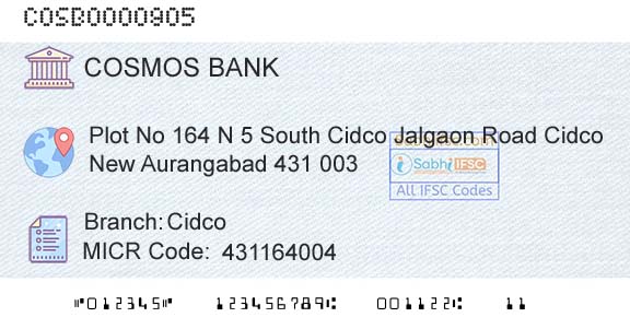 The Cosmos Co Operative Bank Limited CidcoBranch 