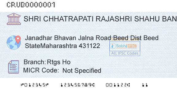 Shri Chhatrapati Rajashri Shahu Urban Cooperative Bank Limited Rtgs HoBranch 