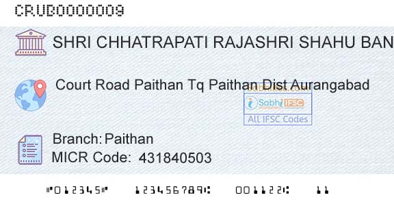 Shri Chhatrapati Rajashri Shahu Urban Cooperative Bank Limited PaithanBranch 