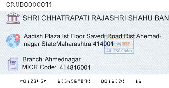 Shri Chhatrapati Rajashri Shahu Urban Cooperative Bank Limited AhmednagarBranch 