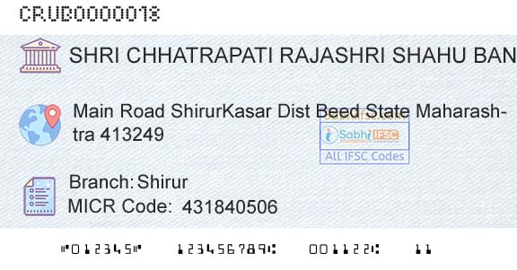 Shri Chhatrapati Rajashri Shahu Urban Cooperative Bank Limited ShirurBranch 
