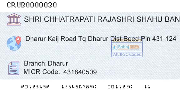 Shri Chhatrapati Rajashri Shahu Urban Cooperative Bank Limited DharurBranch 