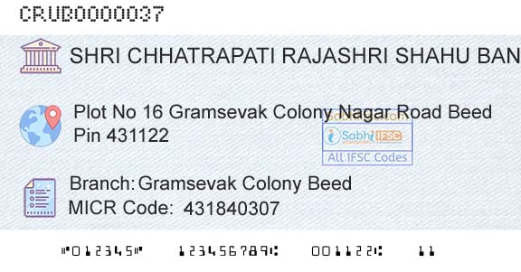 Shri Chhatrapati Rajashri Shahu Urban Cooperative Bank Limited Gramsevak Colony BeedBranch 