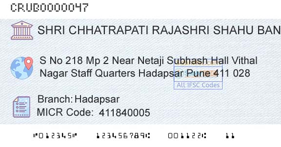 Shri Chhatrapati Rajashri Shahu Urban Cooperative Bank Limited HadapsarBranch 