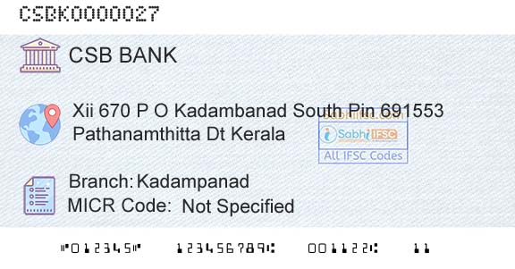 Csb Bank Limited KadampanadBranch 