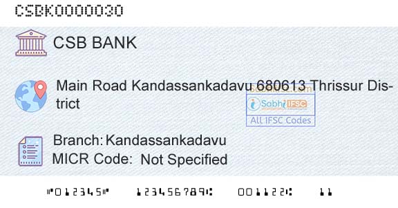 Csb Bank Limited KandassankadavuBranch 