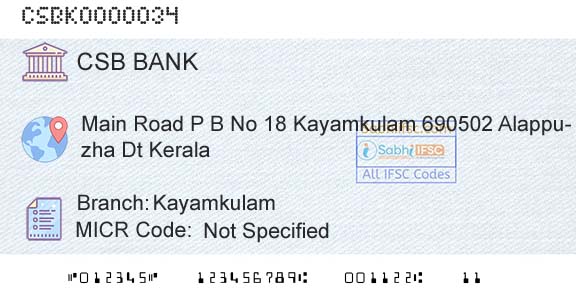 Csb Bank Limited KayamkulamBranch 