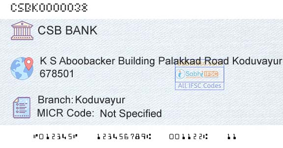 Csb Bank Limited KoduvayurBranch 