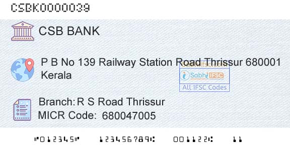Csb Bank Limited R S Road ThrissurBranch 