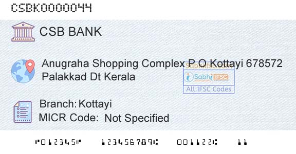 Csb Bank Limited KottayiBranch 