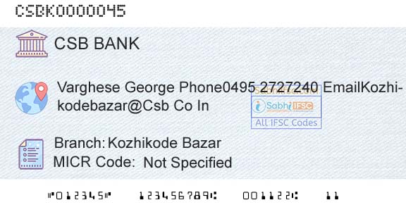 Csb Bank Limited Kozhikode BazarBranch 