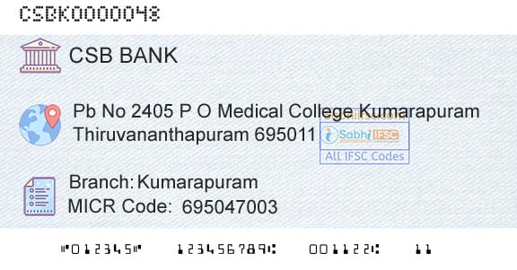 Csb Bank Limited KumarapuramBranch 