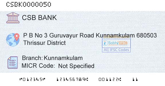 Csb Bank Limited KunnamkulamBranch 