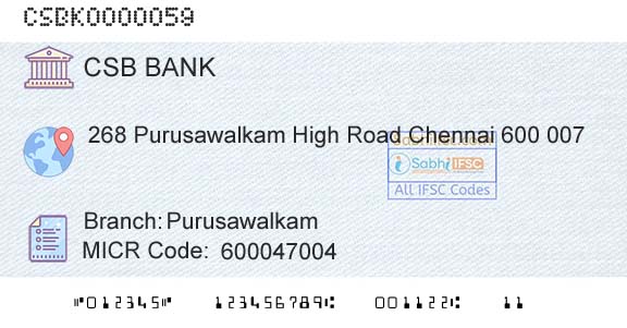 Csb Bank Limited PurusawalkamBranch 