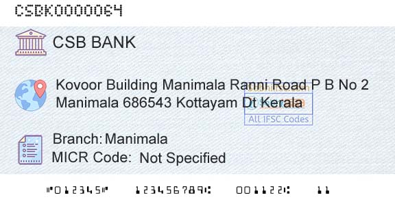 Csb Bank Limited ManimalaBranch 
