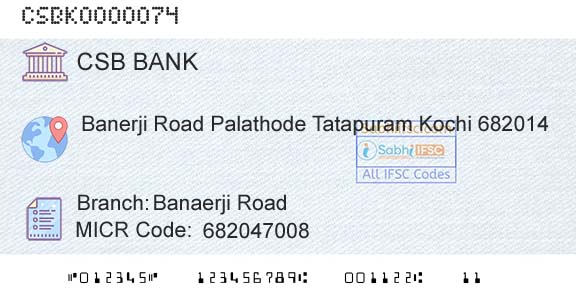 Csb Bank Limited Banaerji RoadBranch 