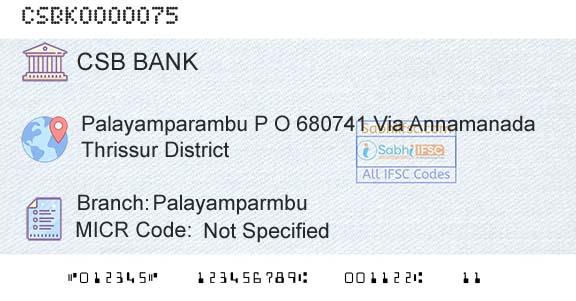 Csb Bank Limited PalayamparmbuBranch 