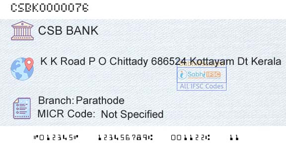 Csb Bank Limited ParathodeBranch 