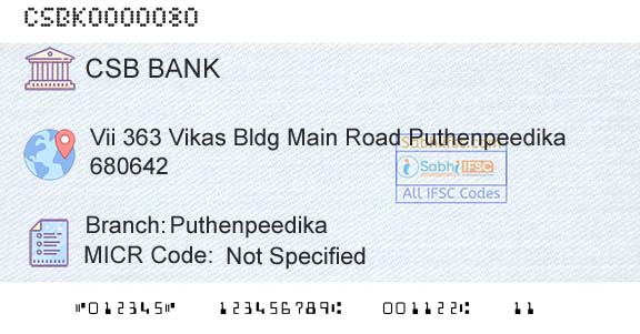 Csb Bank Limited PuthenpeedikaBranch 