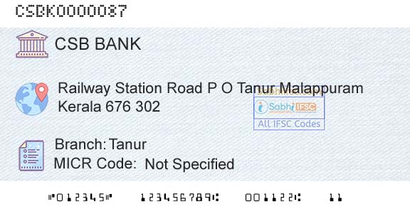 Csb Bank Limited TanurBranch 