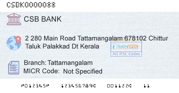 Csb Bank Limited TattamangalamBranch 