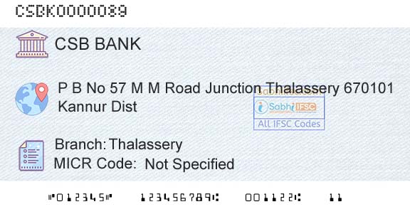 Csb Bank Limited ThalasseryBranch 
